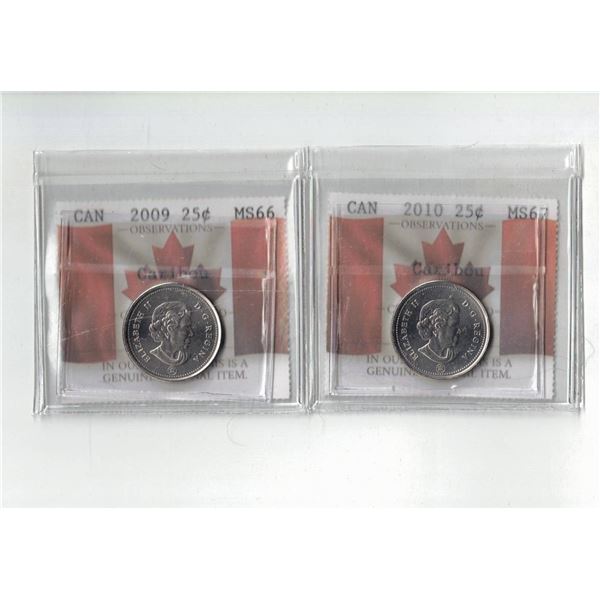 PCCS 2010 25¢ Caribou MS67,  2009 25¢ Caribou MS66