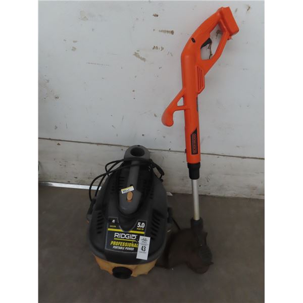 Ridgid Shop Vac, B & D Cordless Trimmer - No Battery/Charger