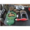 Image 1 : Horseshoes, Sad Iron, Old Hubcaps, Cast Door Stop, John Deere Décor