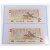 Image 2 : #96 LOT OF 2 1986 CANADA TWO DOLLAR SEQUENTIAL