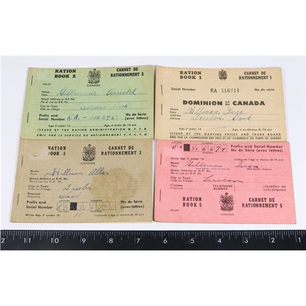 #322  WW2 CANADIAN  RATION BOOK LOT OF 4 INCLUDING