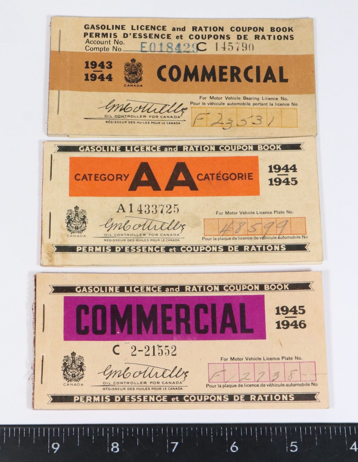 Canadian Ration Books #323 WW2 CANADIAN RATION BOOK GASOLINE LOT OF 3