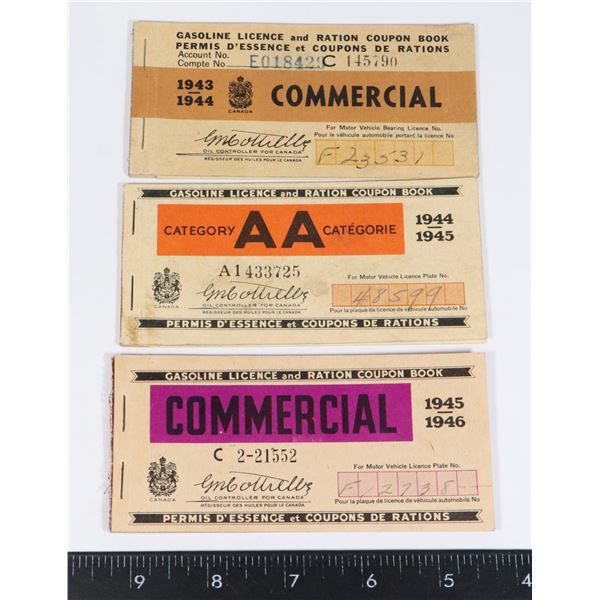 #323 WW2 CANADIAN RATION BOOK GASOLINE LOT OF 3
