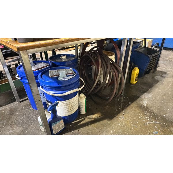 MOB BUCKET, HOSE & ASSORTED COMMERCIAL SHOP LUBRICANTS / OILS