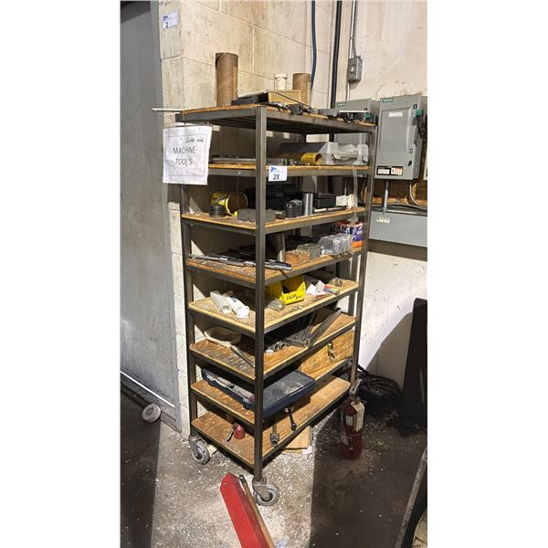 2 METAL MULTI TIER SHELVING UNITS WITH ASSORTED COMMERCIAL INDUSTRIAL CNC MACHINE TOOLING &