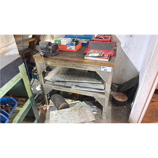 METAL / WOOD 37"W X 36"D X 32"H INDUSTRIAL WORK BENCH WITH RECORD NO 3 BENCH VISE