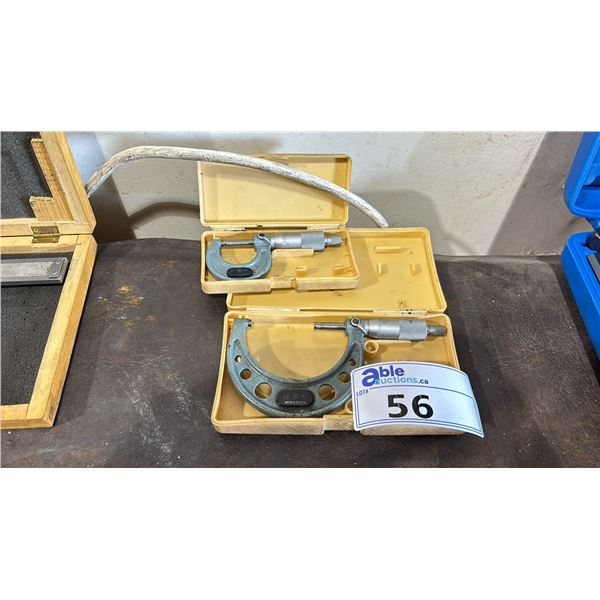 2 SMALL MITUTOYO COMMERCIAL INDUSTRIAL OUTSIDE MICROMETER GAUGE SETS IN PLASTIC TRANSPORT CASES