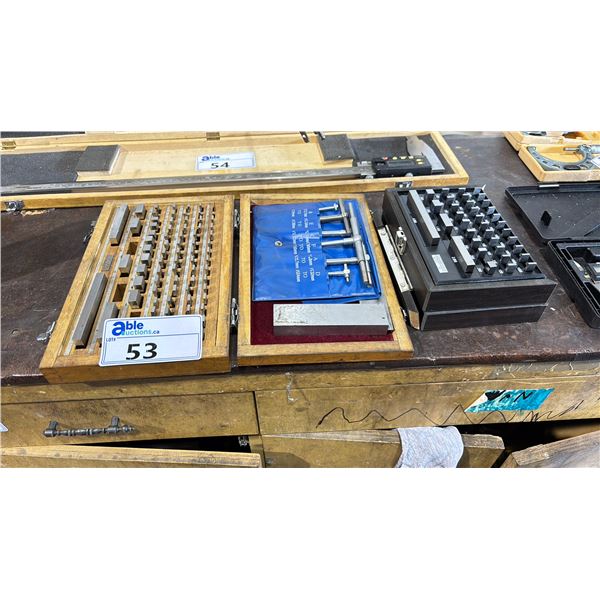 2 WOODEN BOXED BLOCK GAUGE SETS, TELESCOPING GAUGE SET & RIGHT ANGLE SQUARE
