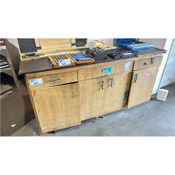 2 DRAWER 4 DOOR 64"W X 20"D 32"H WORK SURFACE WITH ASSORTED AIR COMPRESSOR, MINI COMPRESSOR,