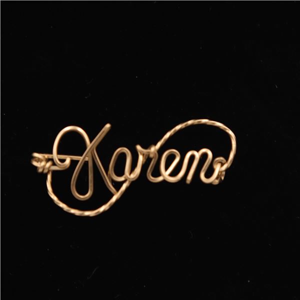 Gold Tone Karen Brooch Pin