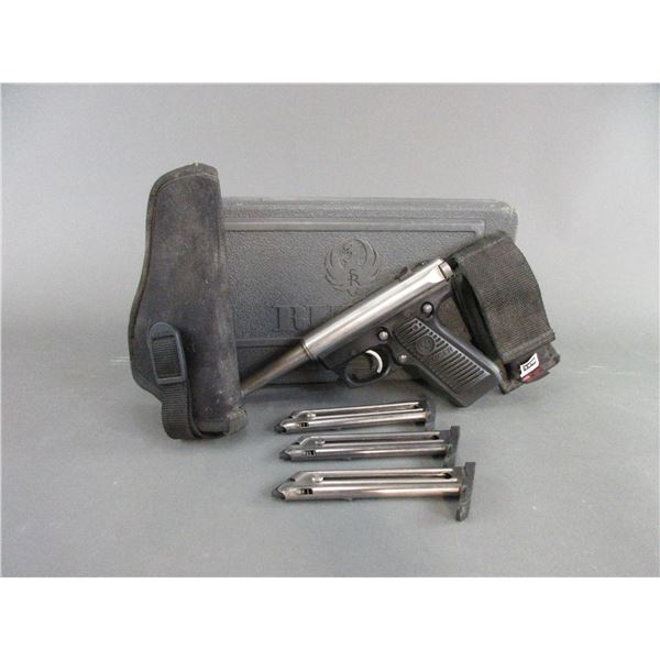 Ruger Model 22/45 Semi-Automatic Stainless Pistol- .22 LR- 6" Barrel- 4 Mags With Holder- Hard Case-