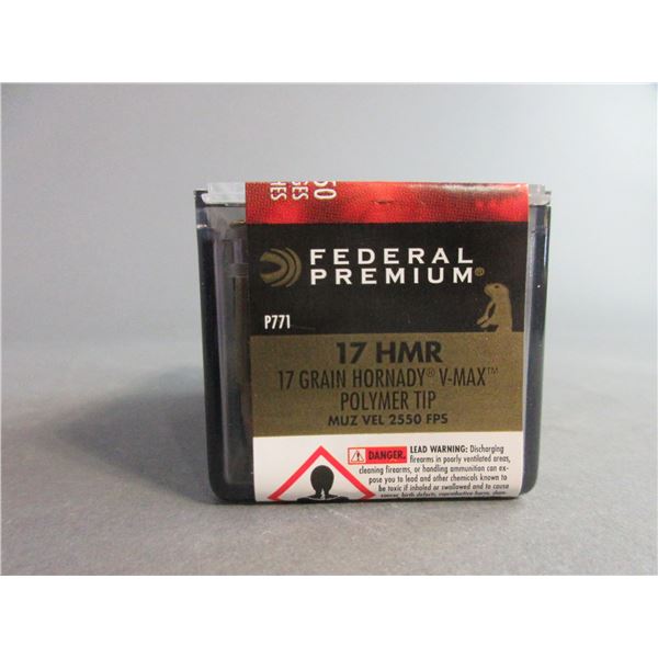 750 Rounds Of Federal Premium .17 HMR Ammo- 17 GR- V-MAX- Polymer Tip
