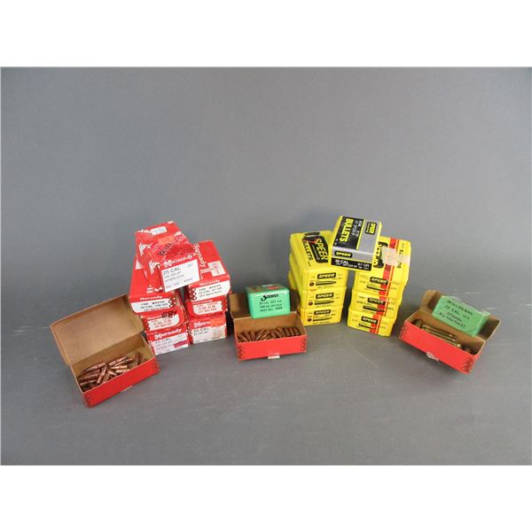 9 Full Boxes Of 100 .25 Bullets- 10 Partial Boxes Of .25 Bullets- Box Of Brass