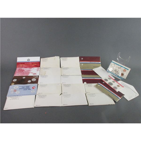 22 1965-1999 Uncirculated Coin Sets- Halves, Quarters, Dimes, Nickles, Pennies, Tokens- Two Packs In