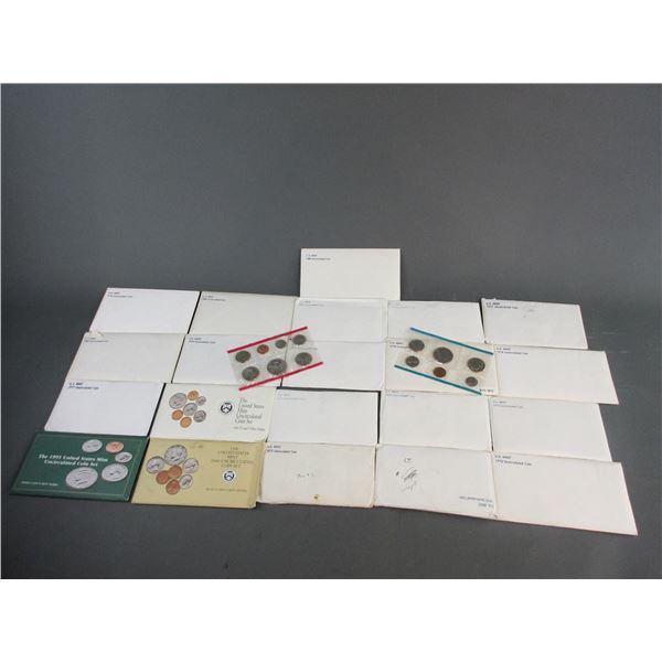 21 Uncirculated Mint Sets- 1975-1992- Halves, Quarters, Dimes, Nickles, Pennies, Tokens- Two Packs I