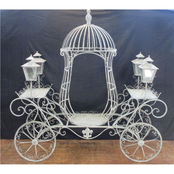 Metal Yard Art Carriage With Lanterns- Rolls- 72"H X 74" X 25"
