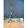 Image 1 : 1 Man Crosscut Saw- Evener- Scythe Handle- 2 Single Spurs- 4 Carbide Lanterns- Enamel Coffee Pot