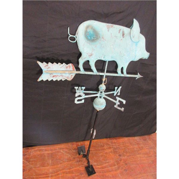 Copper Pig And Arrow Weather Vane- Mounting Brackets With Bolts- 49" X 34"