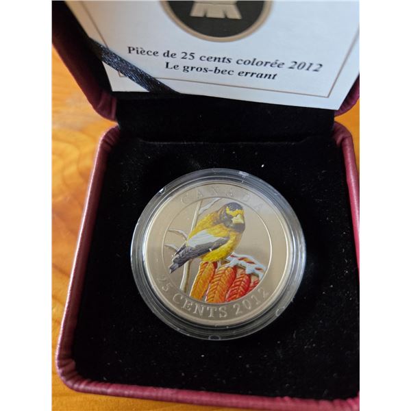 RCM 2012 25-Cent Colored Coin “Evening Grosbeak”