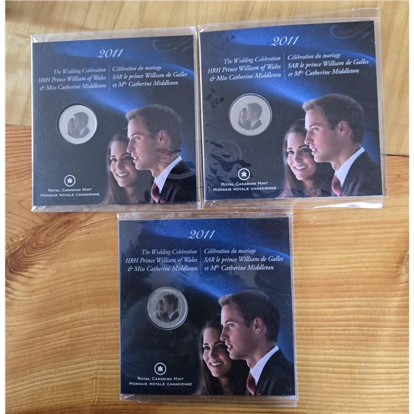 Three RCM 2011 William and Kate Commemorative Wedding Coins