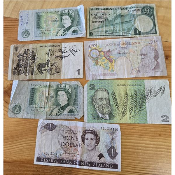 Lot of Seven Older British Commonwealth Banknotes