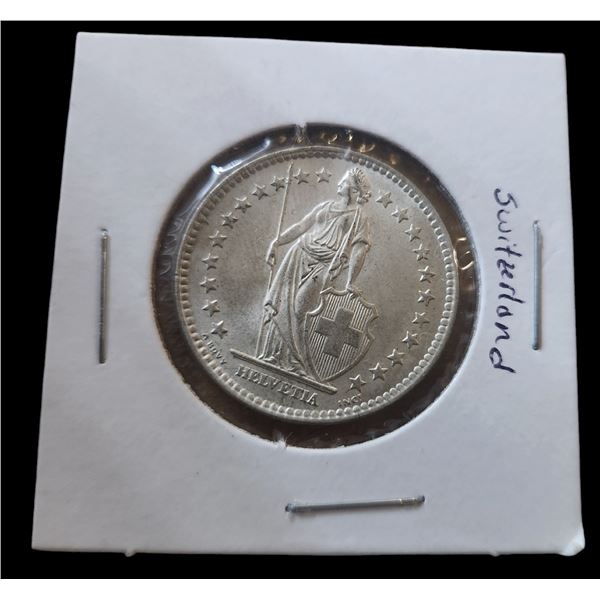 1964 Switzerland Two Francs Silver Coin