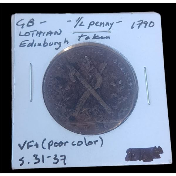 1790 Great Britain Copper 1/2 Penny