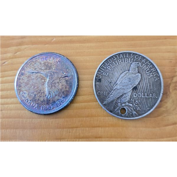 One Canadian Silver Dollar & One American Silver Dollar