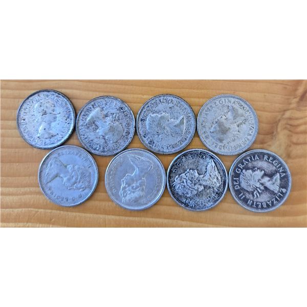 Eight Canadian Silver Quarters