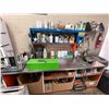 Image 1 : 97"x32" work bench w/contents paints, lids, etc. EXCLUDING LOTTED ITEMS
