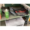Image 10 : Wooden shelf with contents (Tools, spray paint, large cut off wheels, Hoses and misc)