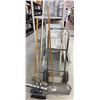 Image 1 : misc. lot of brooms, floor sweeper, floor squeegee and a 2 wheel dolly