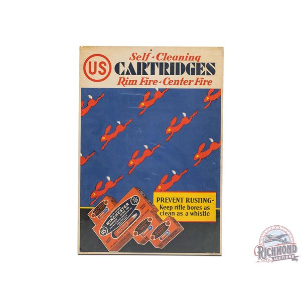 US Cartridge Co Self-Cleaning Rim Fire & Center Fire Cartridges Cardboard Easel Back Counter Sign