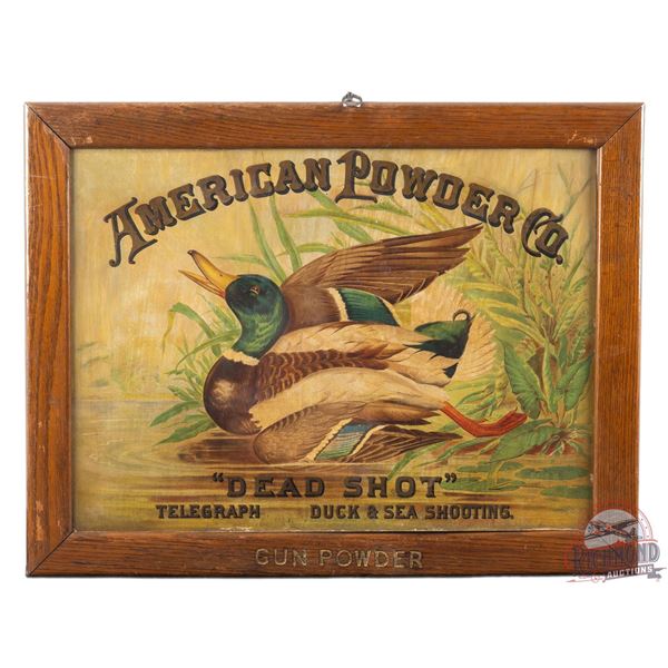 Rare American Powder Co "Dead Shot" Telegraph Duck & Sea Shooting Framed Cardboard Sign
