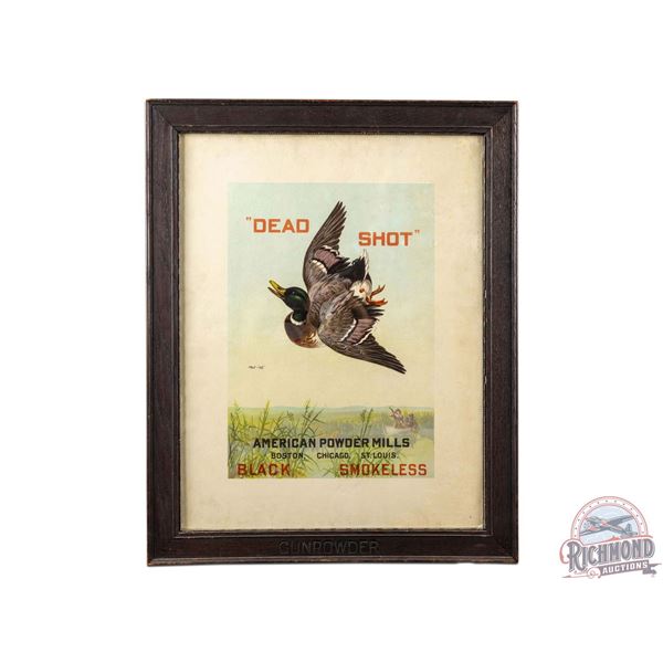 American Powder Mills "Dead Shot" Black Smokeless Paper Poster & Original Wood Frame