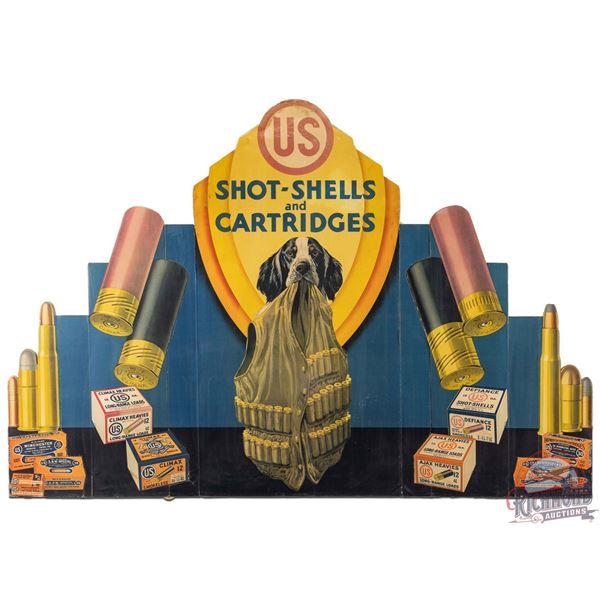 1931 US Cartridge Co Shot Shells & Cartridges Countertop Display Sign w/ Hunting Dog & Vest