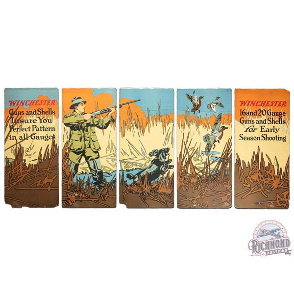 Early & Complete 1920 Winchester 16 & 20 Gauge "Duck Hunting with Spaniel" 5 Panel Display Sign