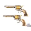 Image 2 : NICE Pair Colt SAA Single Action Army .45 ACP / LC H.Acevedo Engraved & Stag Grips in Display Case
