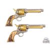 Image 3 : NICE Pair Colt SAA Single Action Army .45 ACP / LC H.Acevedo Engraved & Stag Grips in Display Case