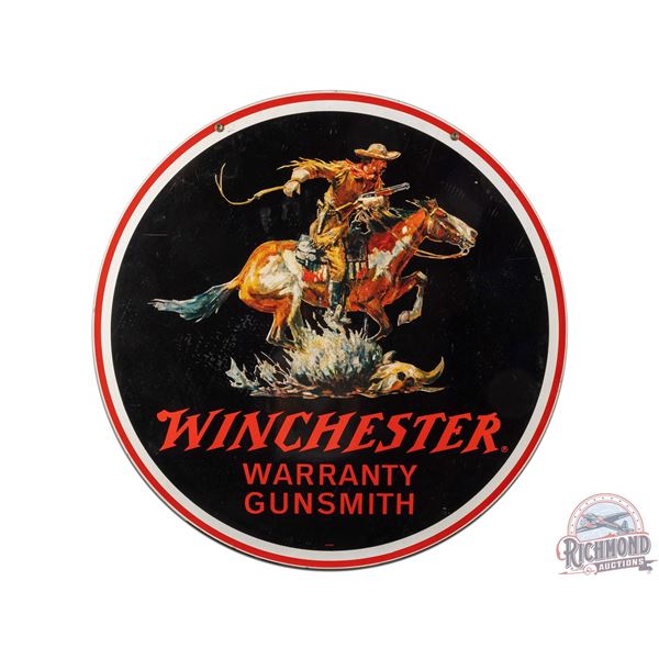 Scarce 38" Winchester "Warranty Gunsmith" Double Sided Metal Sign