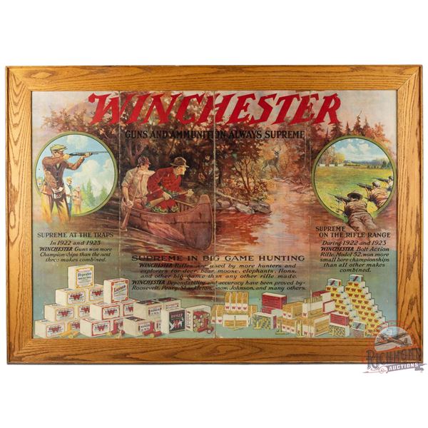 1924 Winchester "Two Deer Hunters In Canoe" Cardboard Store Display Sign