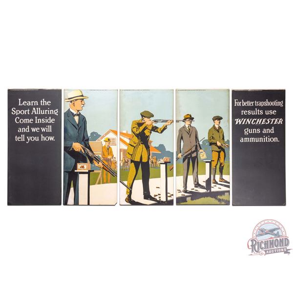 Complete 1921 Winchester "Better Trapshooting" & "A Handy Light" 5 Panel Display Sign