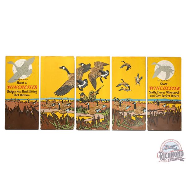 Early & Complete 1920 Winchester "Goose Hunting" & "Thanksgiving Turkey" 5 Panel Display Sign