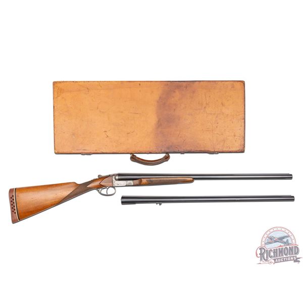 RARE EARLY 1900's FN Belgium Anson Fusil 12 GA Two Barrel SxS Set Engraved by Rene DeWil with Case