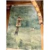 Image 3 : 1900's Original Muslin Tapestry Painting "Summer Woodcock" Hunter Shotgun with English Pointer Dog