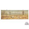 Image 1 : 1900's Original Muslin Tapestry Painting "Quail - A Dead Stand" Hunter & Two English Pointer Dogs
