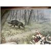 Image 3 : 1900's Original Large Muslin Tapestry Painting Hunting Hounds Chasing a Big Boar