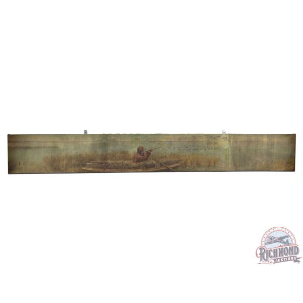 1900's Original Long Muslin Tapestry Painting Two Panel "Shooting Ducks from a Blind"