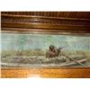 Image 9 : 1900's Original Long Muslin Tapestry Painting Two Panel "Shooting Ducks from a Blind"