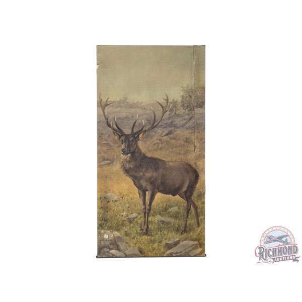 1900's Original Muslin Tapestry Painting of Large Red Stag Deer Resembles "The Bull Elk"
